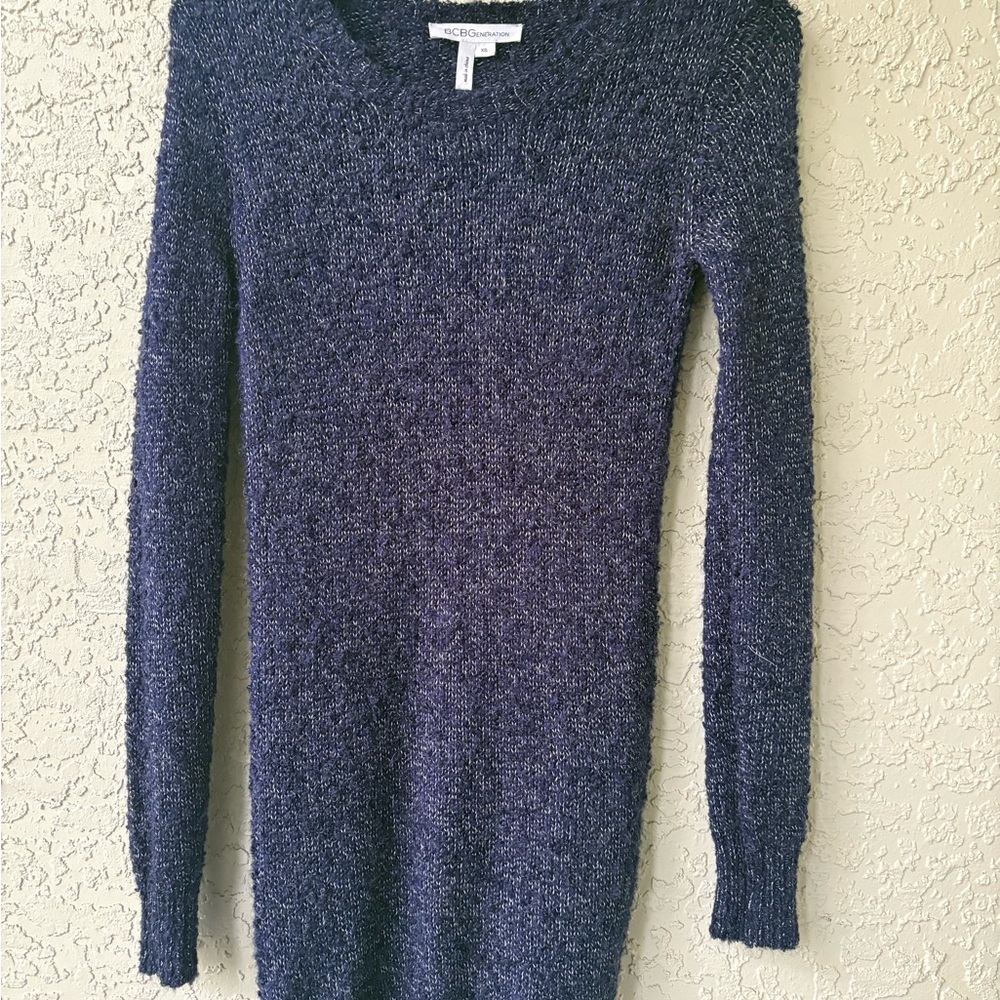 ⭐ BCBG Generation Deep Blue Fuzzy Mohair Knit Sweater Dress XS